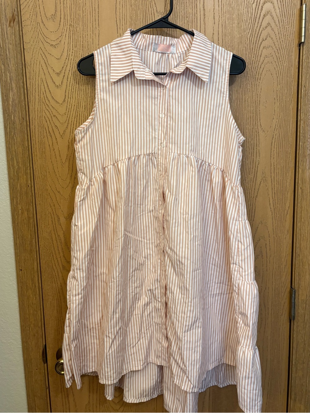 Sleeveless Pink Stripe Midi Dress with Collar